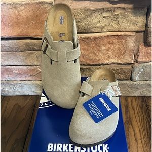 Birkenstock Boston Taupe Suede Soft Footbed Clog Regular Fit Size 41!